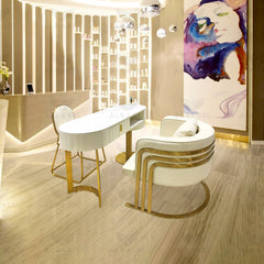 Cream Manicure Table for Nail Art with 2 single chair - manicure table - manicure chair - manicure station - al basel cosmetics
