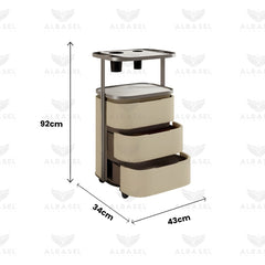 Beige Color Salon Spa Product Storage Trolley with 3 Tier Shelves - salon trolley - salon spa product storage - storage cabinet - al basel cosmetics