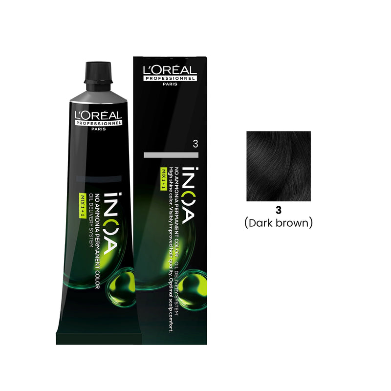iNOA Hair Color 60g 3 Dark Brown Loreal Professional-L’Oreal hair color- iNOA Hair color-loreal uae- loreal professional- Al basel Cosmetics