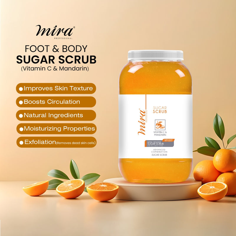 Foot & Body Sugar Scrub Vitamin C & Mandarin 5Kg Mira - Mira Sugar Scrub - Al basel cosmetics - foot scrub - body scrub - food and body scrub - feet scrub - scrub for feet - UAE - Mira - sugar scrub - sugar scrub for body - sugar scrub for feet