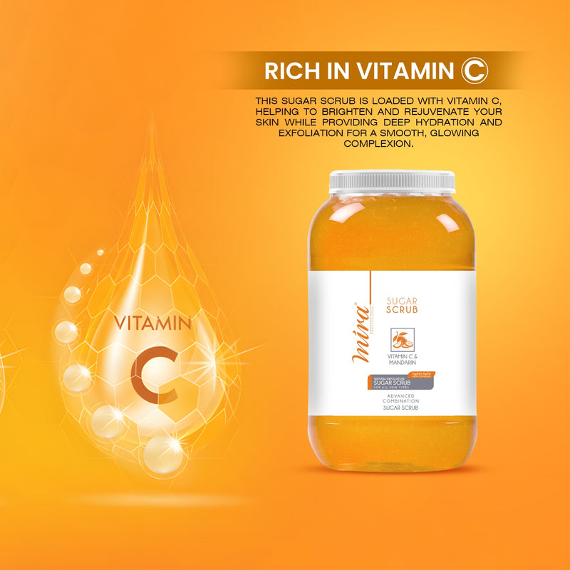 Foot & Body Sugar Scrub Vitamin C & Mandarin 5Kg Mira - Mira Sugar Scrub - Al basel cosmetics - foot scrub - body scrub - food and body scrub - feet scrub - scrub for feet - UAE - Mira - sugar scrub - sugar scrub for body - sugar scrub for feet