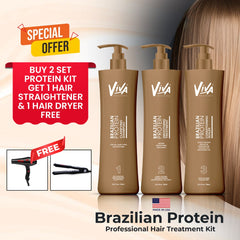 Professional Brazilian Protein Hair Treatment Kit Viva Buy 2 Kit Get 1 Hair Straightener Free - Viva Brazilian Hair Treatment Kit - Al Basel Cosmetics - UAE