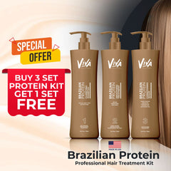 Professional Brazilian Protein Hair Treatment Kit Viva Buy 3 Kit Get 1 Kit Free - hair treatment - al basel cosmetics - after care treatment - Brazilian protein treatment - hair care - shampoo - conditioner - Viva - UAE - Brazilian Protein Treatment kit - saver pack - offer kit - free gift