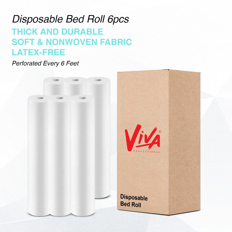 Viva White Disposable Non-Woven Bed Roll Pack of 6- bed roll- disposable bed roll- viva- salon- spa- white bed roll- offer pack- pack of 6- Al Basel Cosmetics- UAE- latex free bed roll-wholesale pack