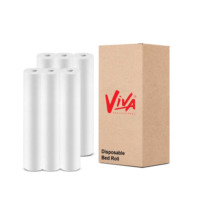 Viva White Disposable Non-Woven Bed Roll Pack of 6- bed roll- disposable bed roll- viva- salon- spa- white bed roll- offer pack- pack of 6- Al Basel Cosmetics- UAE- latex free bed roll- wholesale pack