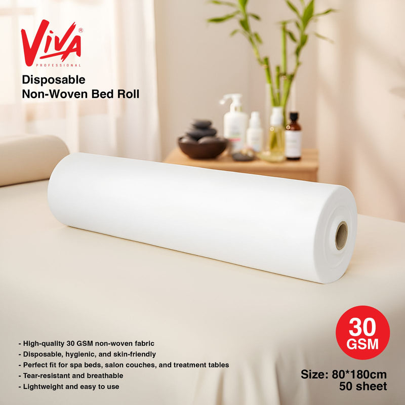 Pack of 6 Viva disposable non-woven bed rolls, 50 sheets each, white bed covers for salons and clinics - Al Basel Cosmetics - UAE