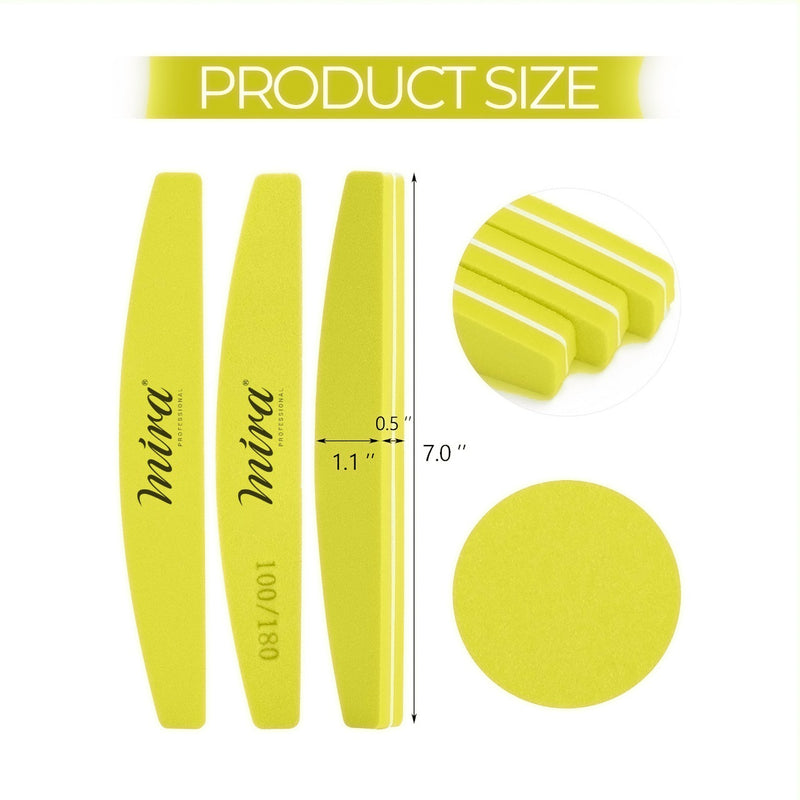 Professional Nail File Half Moon Sponge 705 Yellow for Nail Art Design Mira 10 Pieces