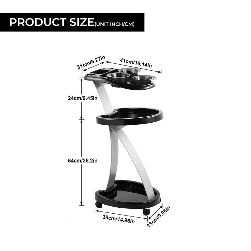 Black Hair Coloring Trolley Stand with Double Shelves - hair coloring trolley - al basel cosmetics 