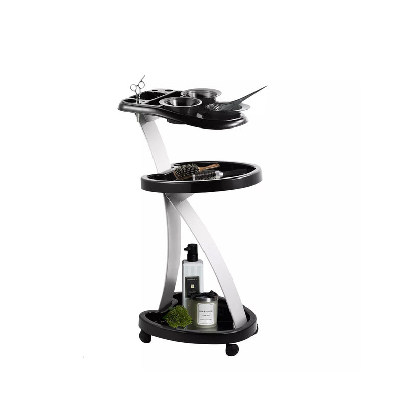 Black Hair Coloring Trolley Stand with Double Shelves - hair coloring trolley - al basel cosmetics 