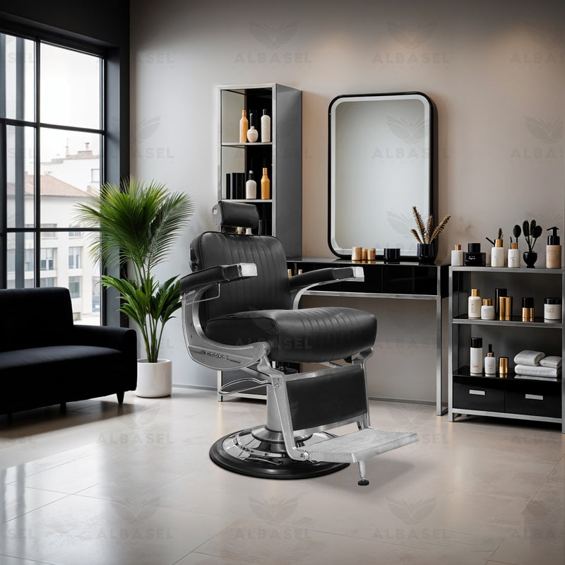 Heavy Duty Professional Barber Salon Hair Cutting Gents Chair Black - gents chair - salon chair - barber chair - al basel cosmetics