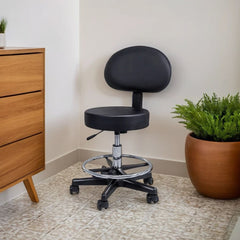 Black Swivel Stool With Backrest & Footrest - al basel cosmetics