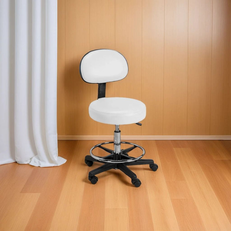 White Swivel Stool With Backrest & Footrest - al basel cosmetics
