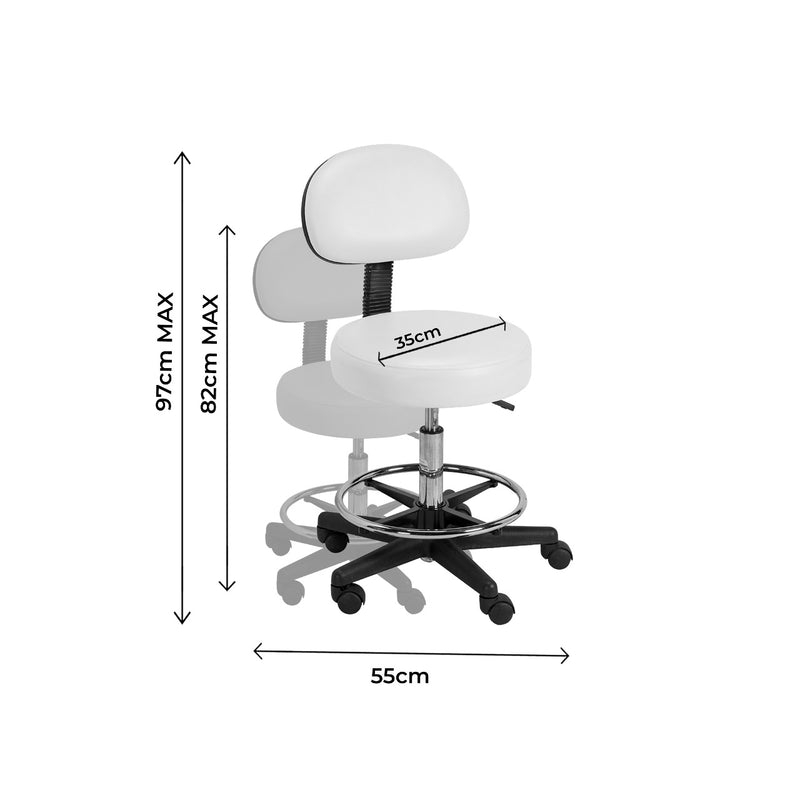 White Swivel Stool With Backrest & Footrest - al basel cosmetics