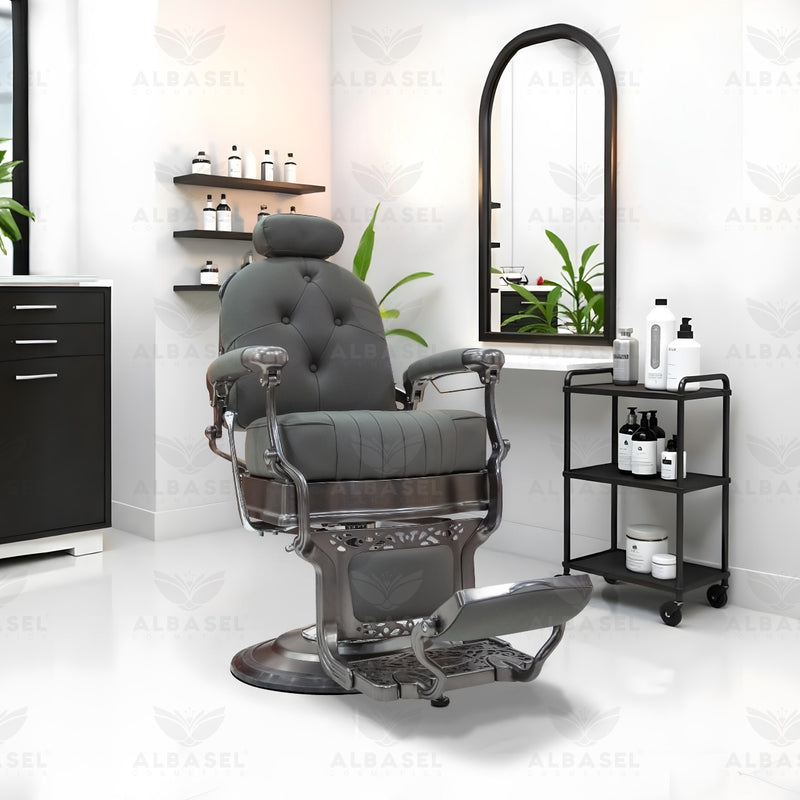 Dark Gray Barber Salon Professional Hair Styling Gents Chair - gents chair - barber chair - al basel cosmetics