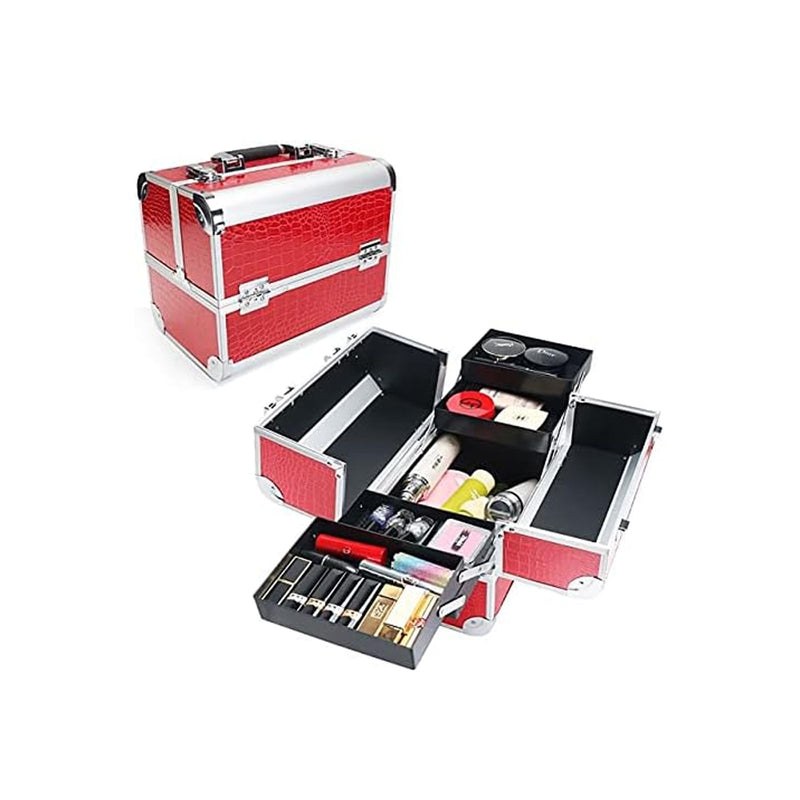 Red and Silver Makeup Box Beauty Case Small FL-C740