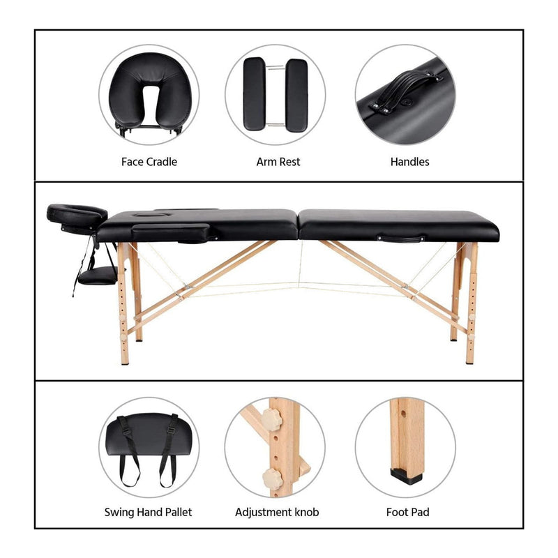 Black Foldable Massage Table Bed with Wooden Frame for Professional Use - al basel cosmetics