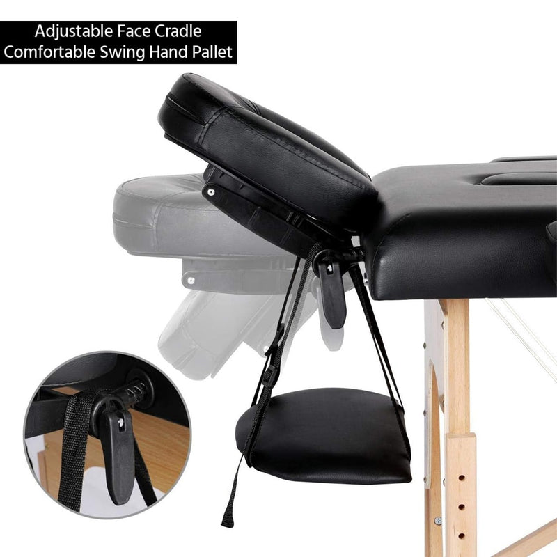 Black Foldable Massage Table Bed with Wooden Frame for Professional Use - al basel cosmetics