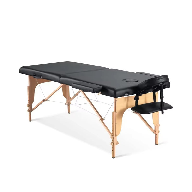 Black Foldable Massage Table Bed with Wooden Frame for Professional Use - al basel cosmetics