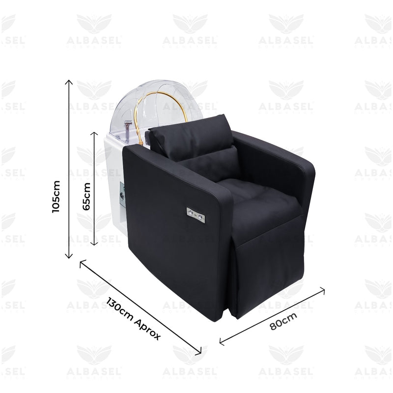 Salon Spa Electric Hair Washing Shampoo Chair with Steamer Black - al basel cosmetics