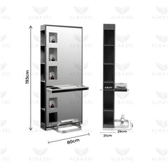 Single Side Mirror Station With Storage Shelves Black for Beauty Salon Spa - salon mirror - al basel cosmetics