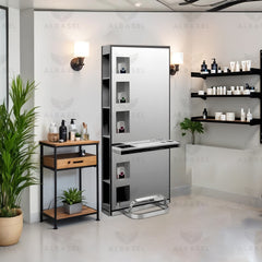 Single Side Mirror Station With Storage Shelves Black for Beauty Salon Spa - salon mirror - al basel cosmetics