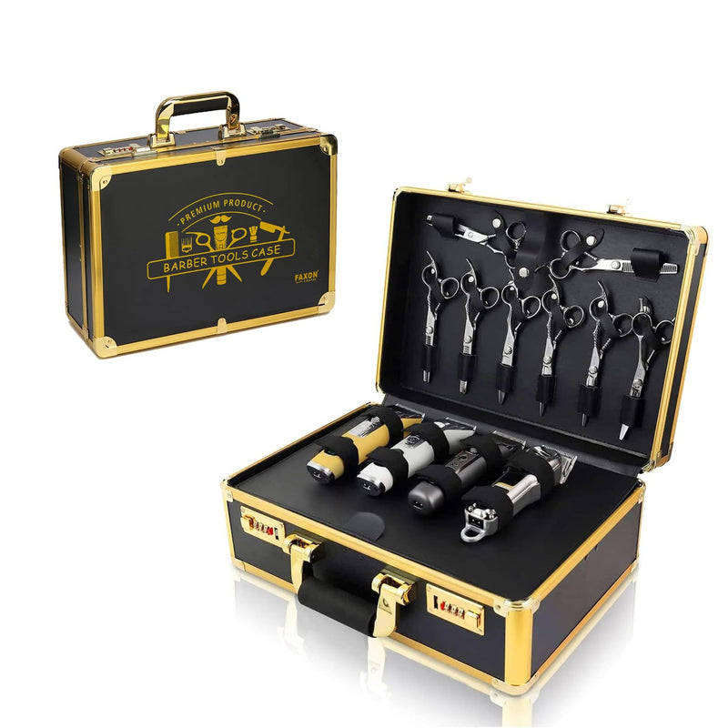 Black & Gold Small Aluminum Barber Tool Box Case - barber tool case - tool case - al basel cosmetics 