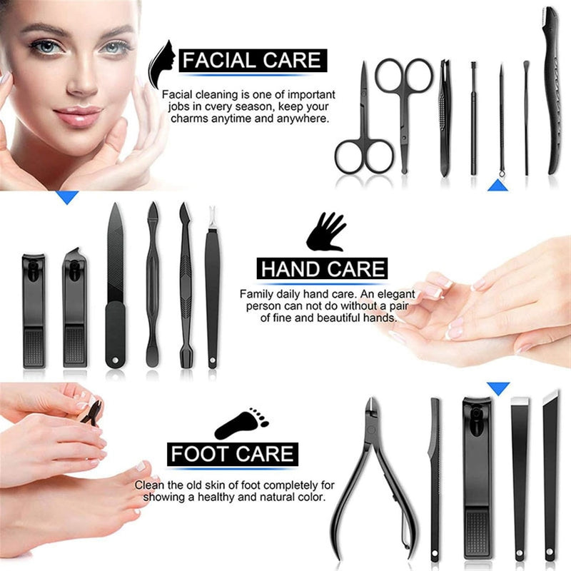 Grooming Kit with Portable Case 18 in 1 Clipper Tools Set for Facial, Manicure, and Pedicure- al basel cosmetics