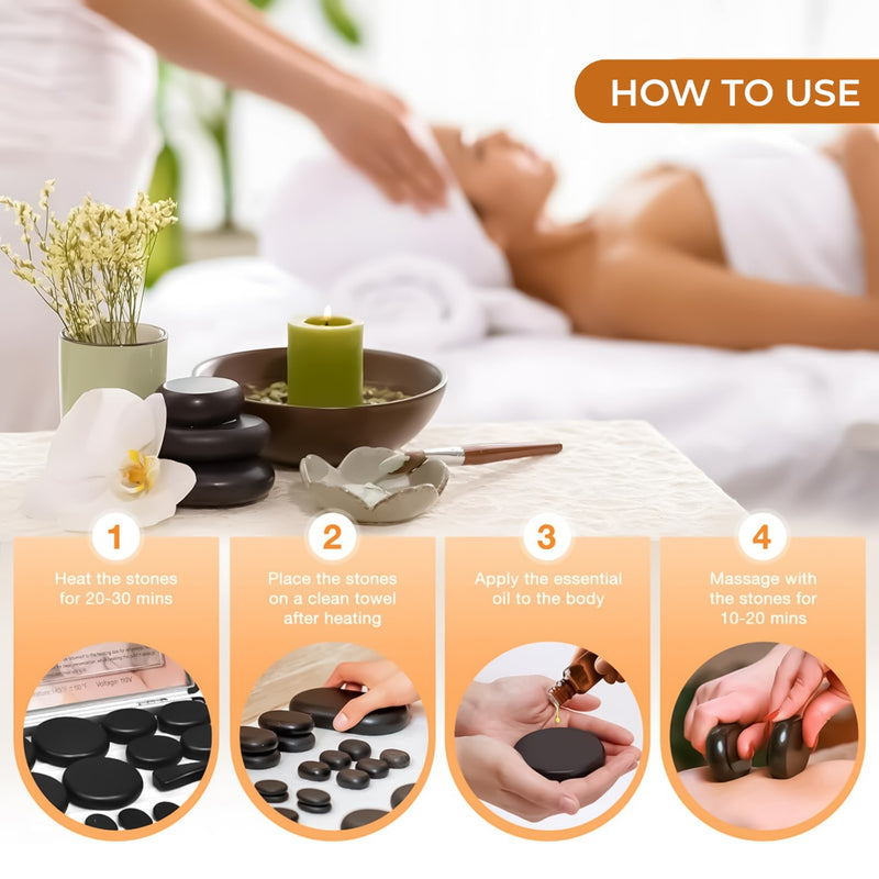 Professional Massage Hot Stones 16 Pieces for Massage Spa with Warmer Kit - massage stone - al basel cosmetics