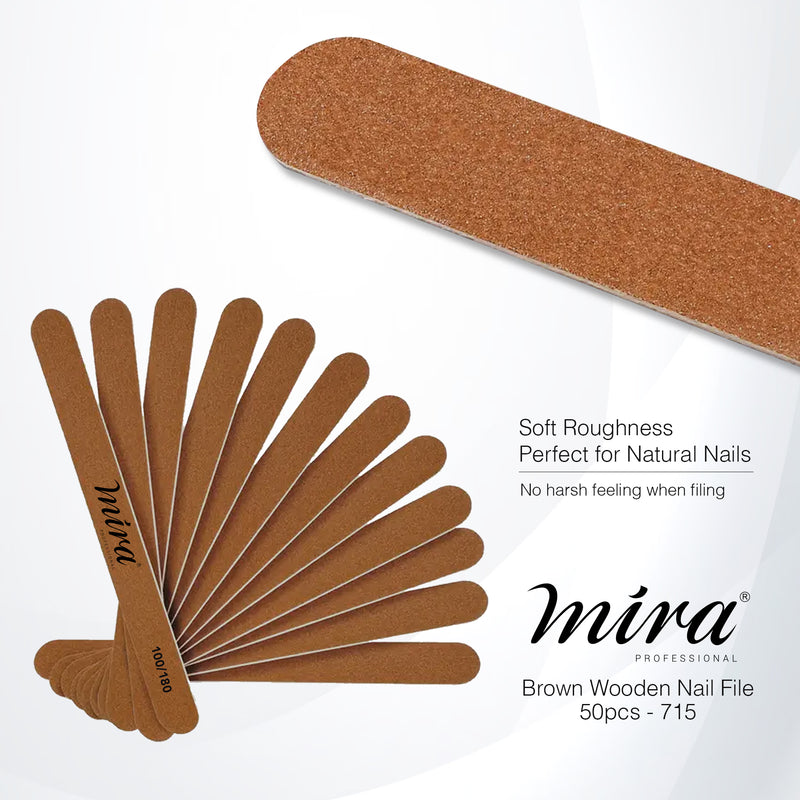 Straight Wooden Nail File 50 Pcs 715 Mira Professional