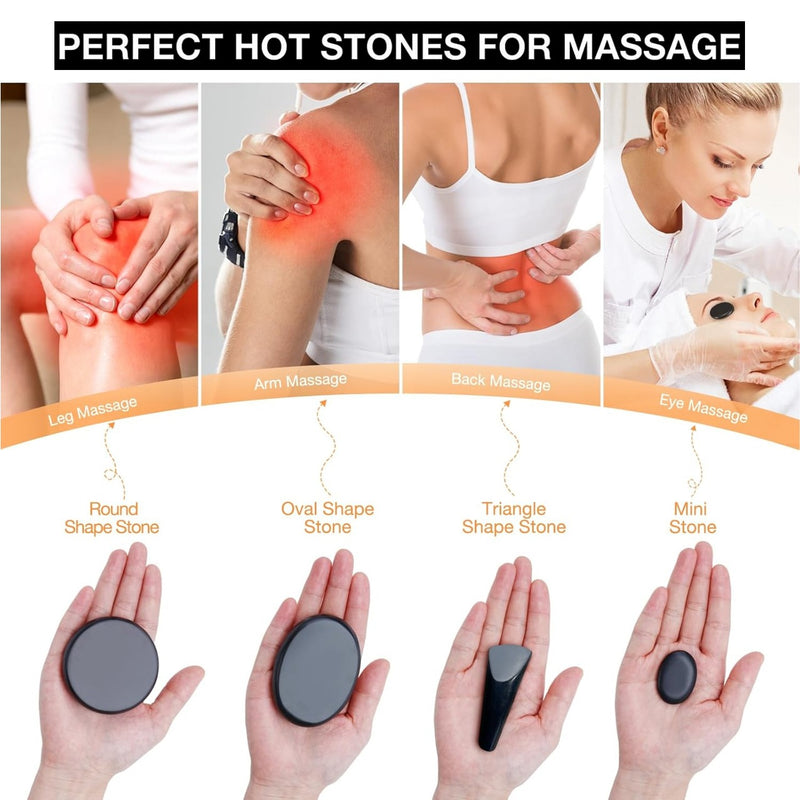 Professional Massage Hot Stones 20 Pieces for Massage Spa with Warmer Kit - al basel cosmetics 