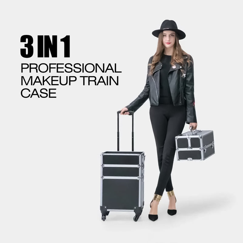 Black Makeup Beauty Train Case Trolley 3 in 1 Adjustable - al basel cosmetics