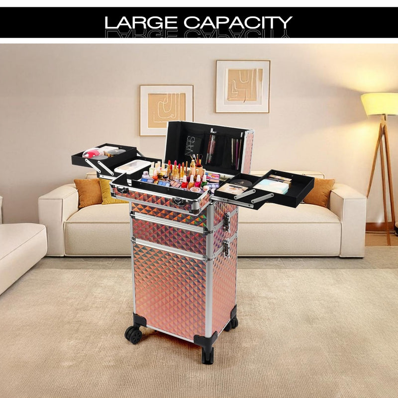 Gold Makeup Beauty Train Case Trolley 3 in 1 Adjustable - makeup trolley - al basel cosmetics