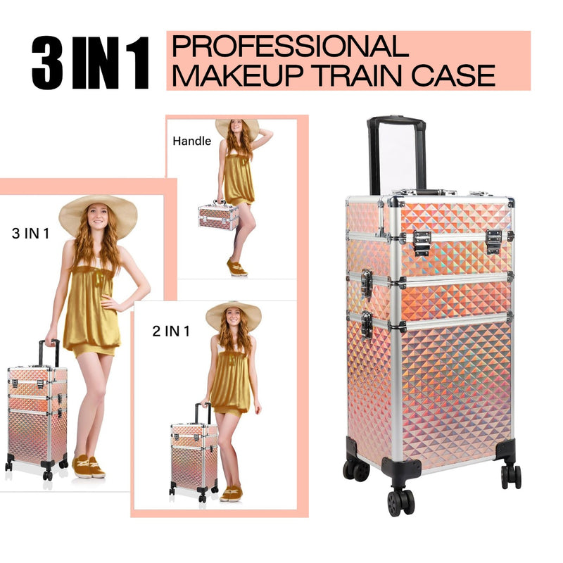 Gold Makeup Beauty Train Case Trolley 3 in 1 Adjustable - makeup trolley - al basel cosmetics