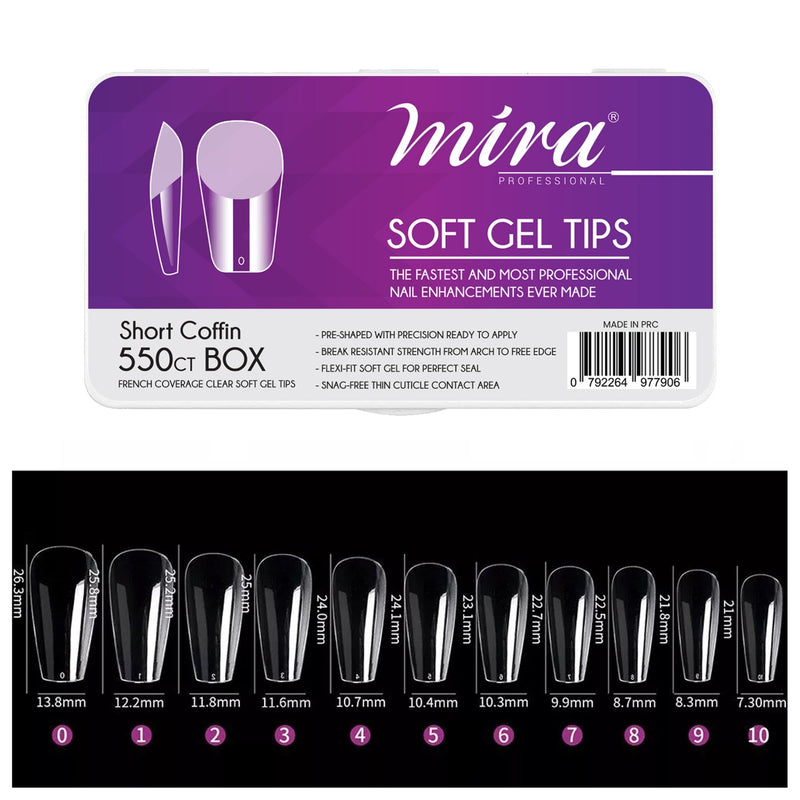 Clear Soft Gel Nail Tips short Coffin Shape 550pcs per Box Mira - al basel cosmetics