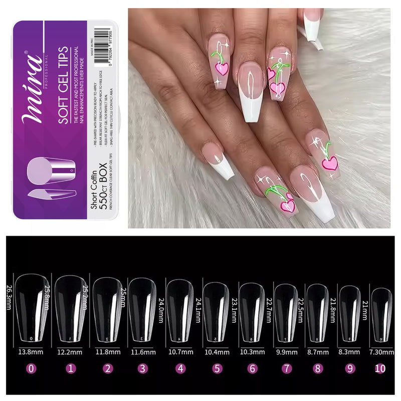 Clear Soft Gel Nail Tips short Coffin Shape 550pcs per Box Mira - al basel cosmetics