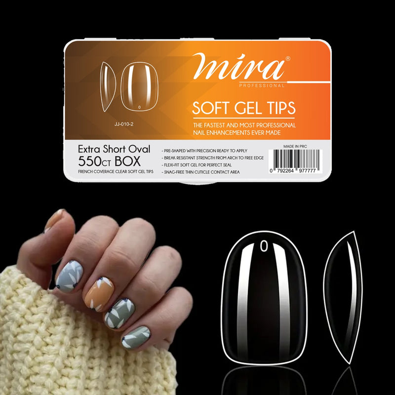 Clear Soft Gel Nail Tips Extra Short Oval Shape 550pcs per Box Mira - al basel cosmetics