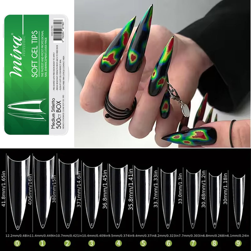 Clear Soft Gel Nail Tips Medium Stiletto Shape 550pcs per Box Mira - al basel cosmetics