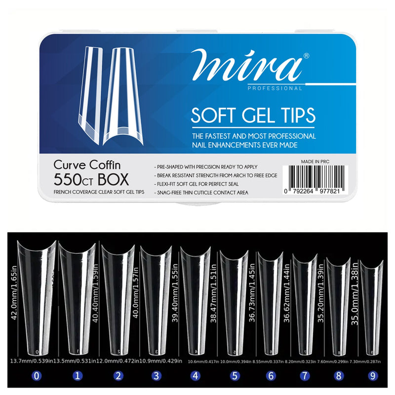 Clear Soft Gel Nail Tips Curve Coffin Shape 550pcs per Box Mira - al basel cosmetics 