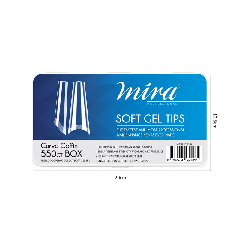 Clear Soft Gel Nail Tips Curve Coffin Shape 550pcs per Box Mira - al basel cosmetics 