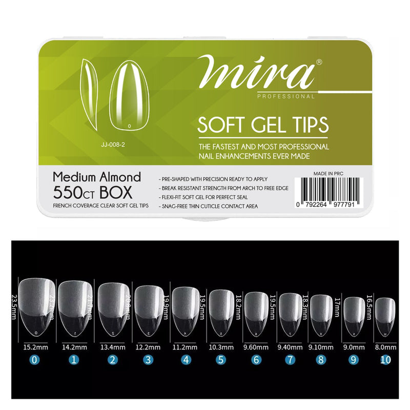 Clear Soft Gel Nail Tips Medium Almond Shape 550pcs per Box Mira -al basel cosmetics