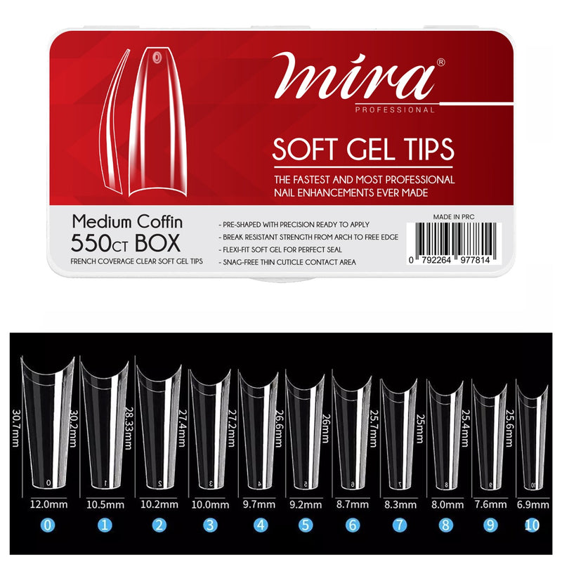 Clear Soft Gel Nail Tips Medium Coffin Shape 550pcs per Box Mira - al basel cosmetics