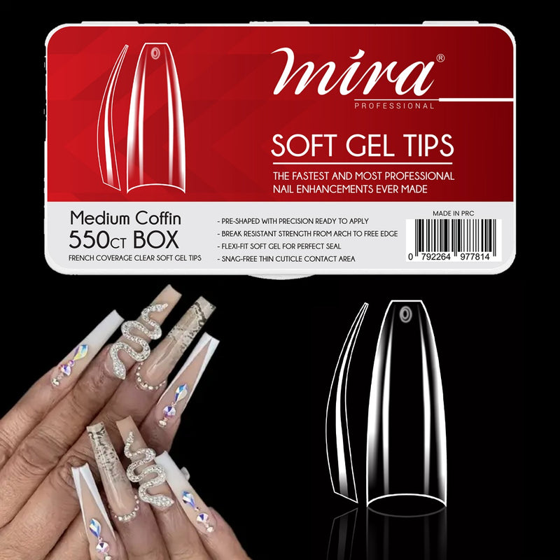 Clear Soft Gel Nail Tips Medium Coffin Shape 550pcs per Box Mira - al basel cosmetics