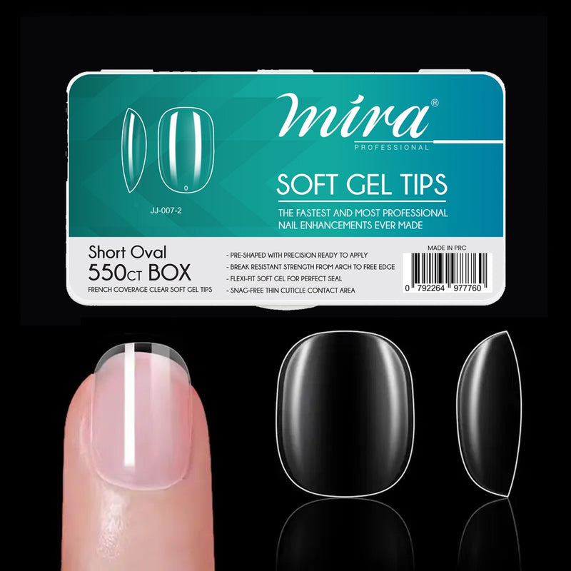 Clear Soft Gel Nail Tips Short Oval Shape 550pcs per Box Mira - al basel cosmetics