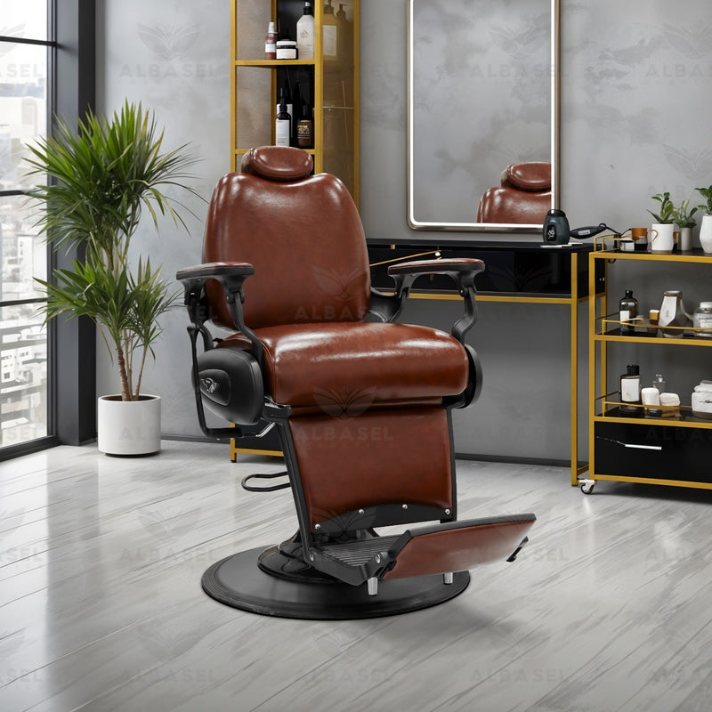 Barber Salon Gents Chair Shine Brown Heavy Duty Professional - al basel 
