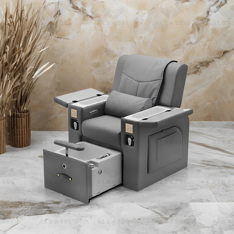All-in-One Grey Massage Chair for Pedicure & Manicure with Sliding Foot Bath – Professional Spa & Salon Chair with Reclining Back & Massage Function - Pedicure Manicure chair in Saudi Arabia - Massage Chair Bahrain - Al Basel Cosmetics - UAE