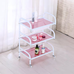 Beauty Salon 3 shelves Glass Trolley - Pink - product stand - al basel cosmetics 