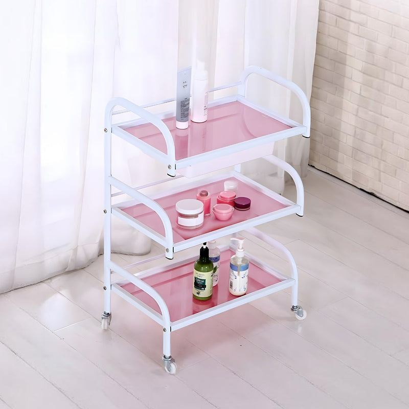 Beauty Salon 3 shelves Glass Trolley - Pink - product stand - al basel cosmetics 