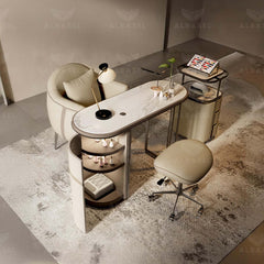 Beige Color Salon Spa Manicure Station with Chair and Table