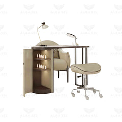 Beige Color Salon Spa Manicure Station with Chair and Table