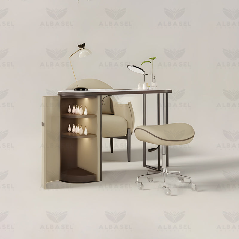 Beige Color Salon Spa Manicure Station with Chair and Table  - manicure table - manicure station - al absel cosmetics